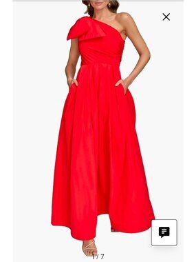 Donna Karan New York Red One-Shoulder Gown With Bow Accent Size 8 MSRP $349